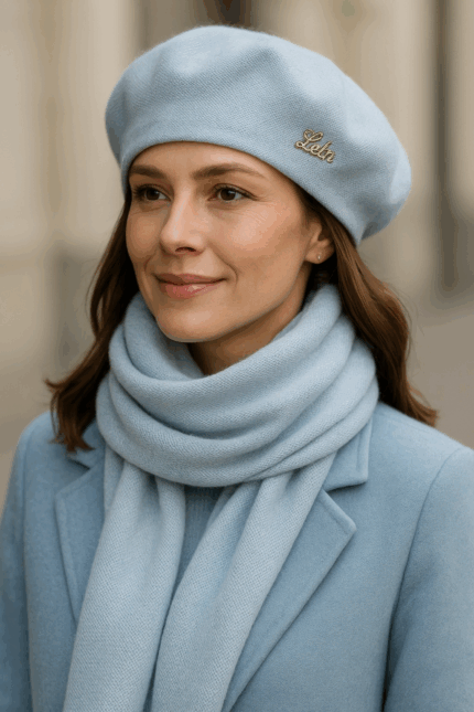 Комплект «Lela» — берет и шарф, нежно-голубой